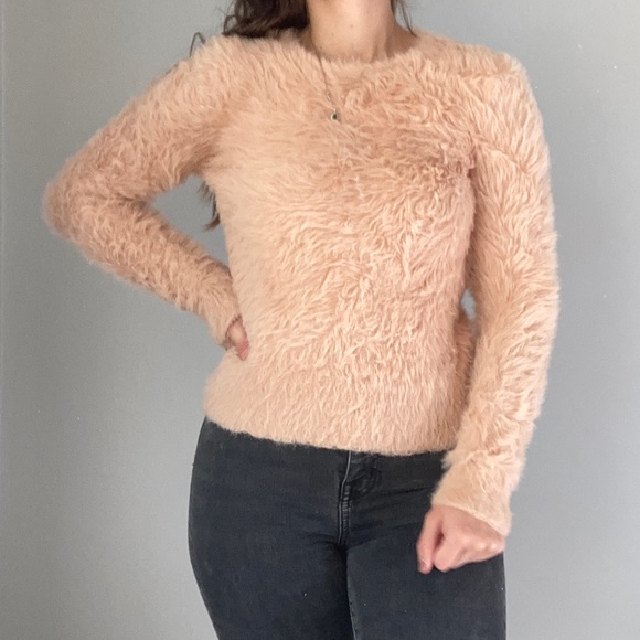 Soft Furry Pastel Pink Express Crewneck Fitted Sweater Thneed - Picture 1 of 8